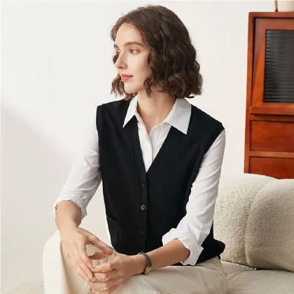 100% Cashmere Button Down Faux Pockets Vest