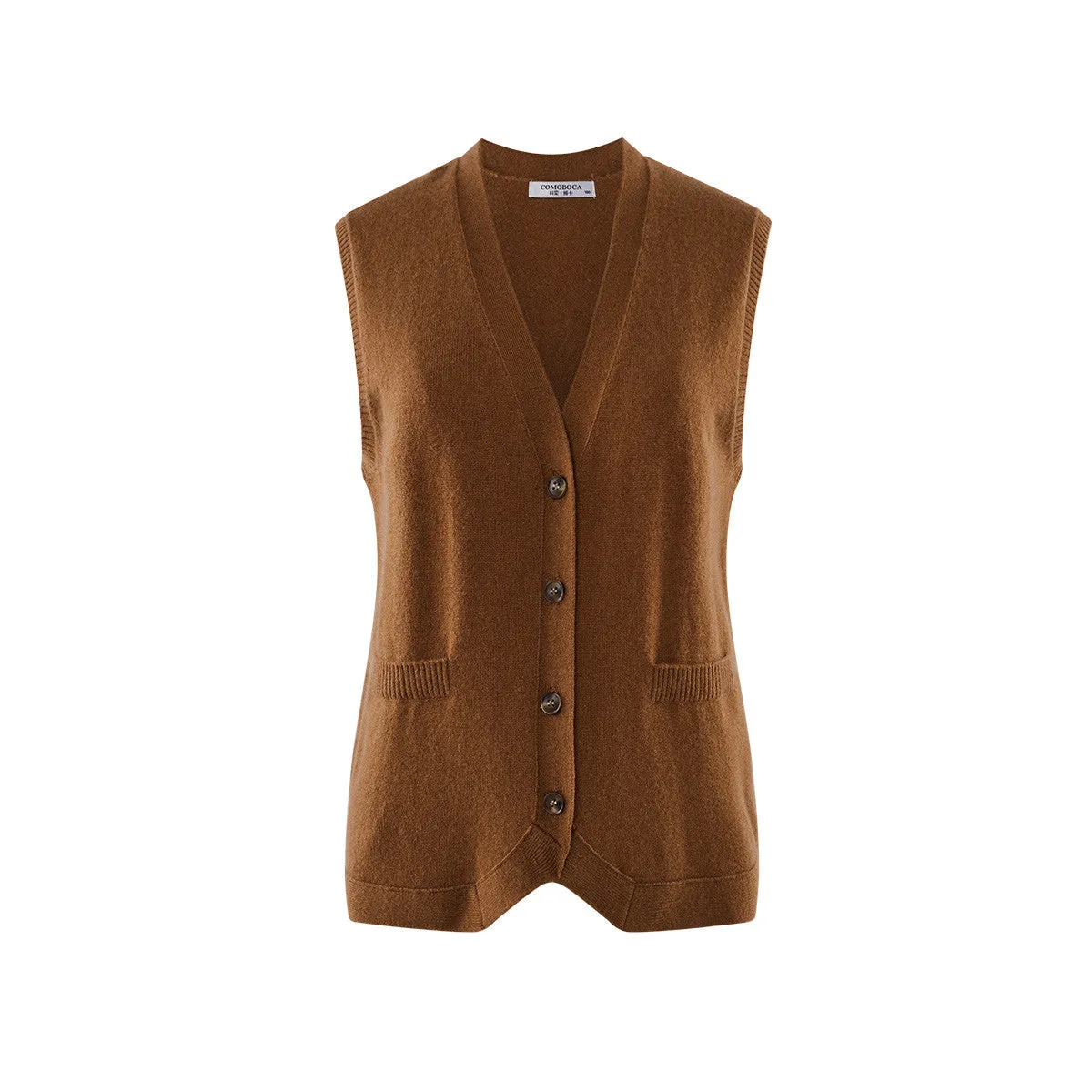 100% Cashmere Button Down Faux Pockets Vest