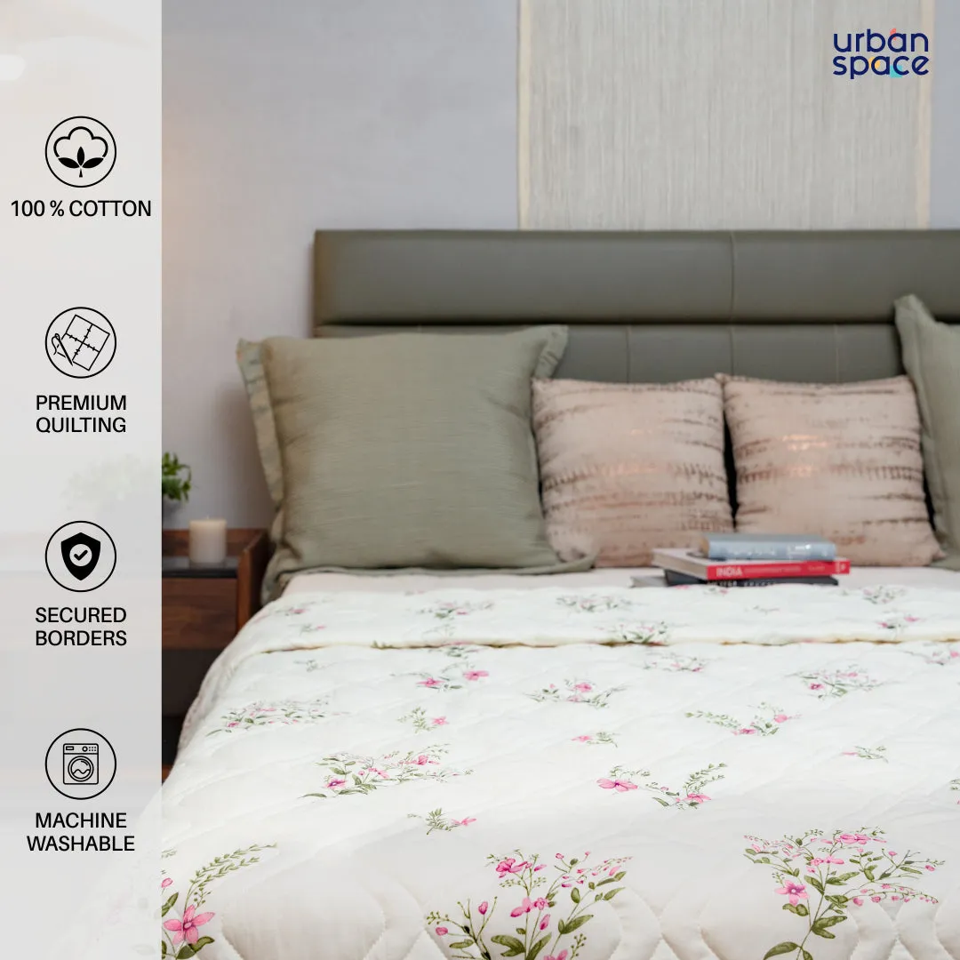 100 % Cotton AC Blankets, 3 layered Cotton Quilts & Dohar for Single / Double Bed - Amsterdam Valley Pink