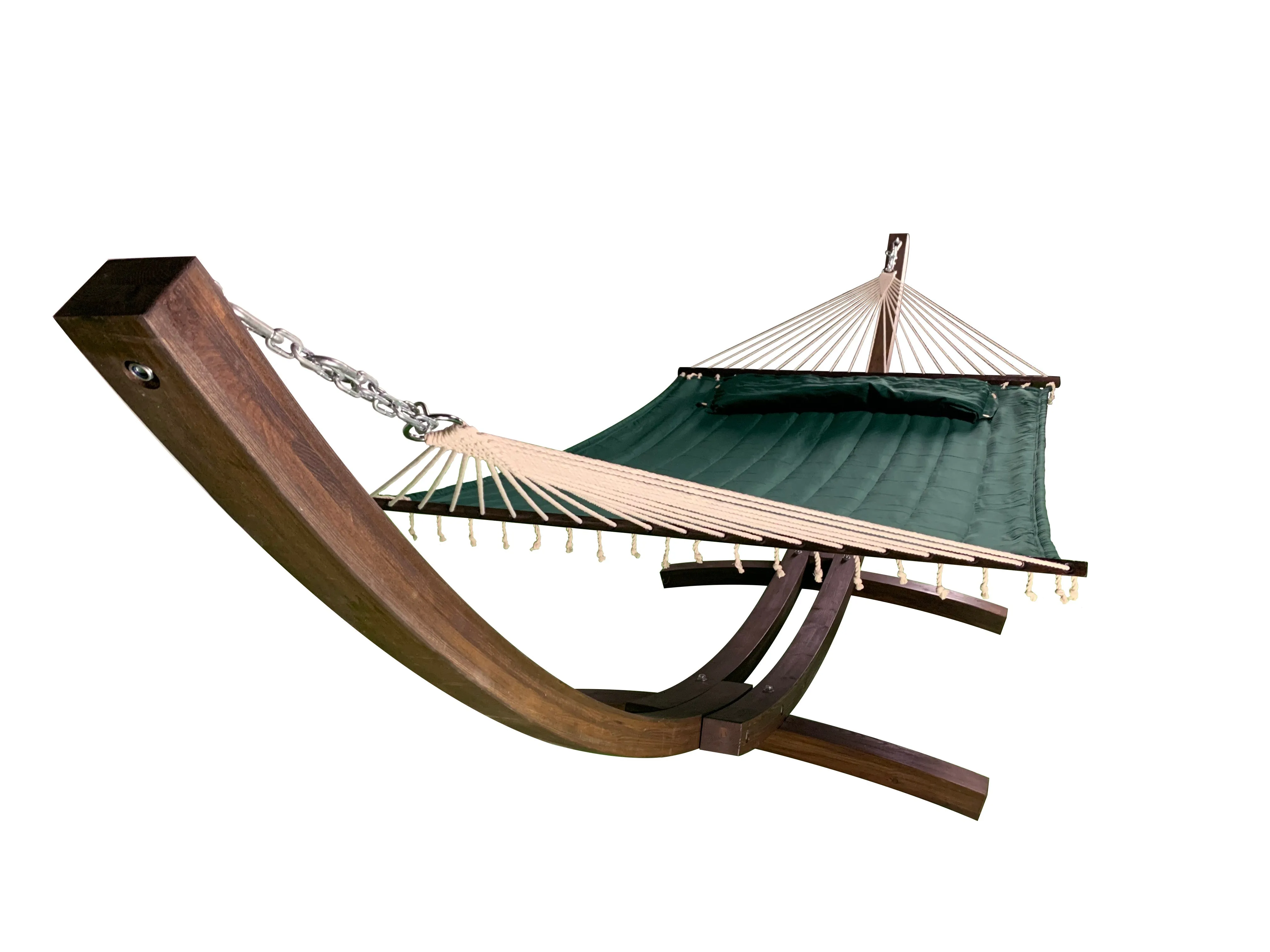 14 Ft. Coffee Stain Wooden Arc Hammock Stand & Elegant Hammock Bed w/Pillow.