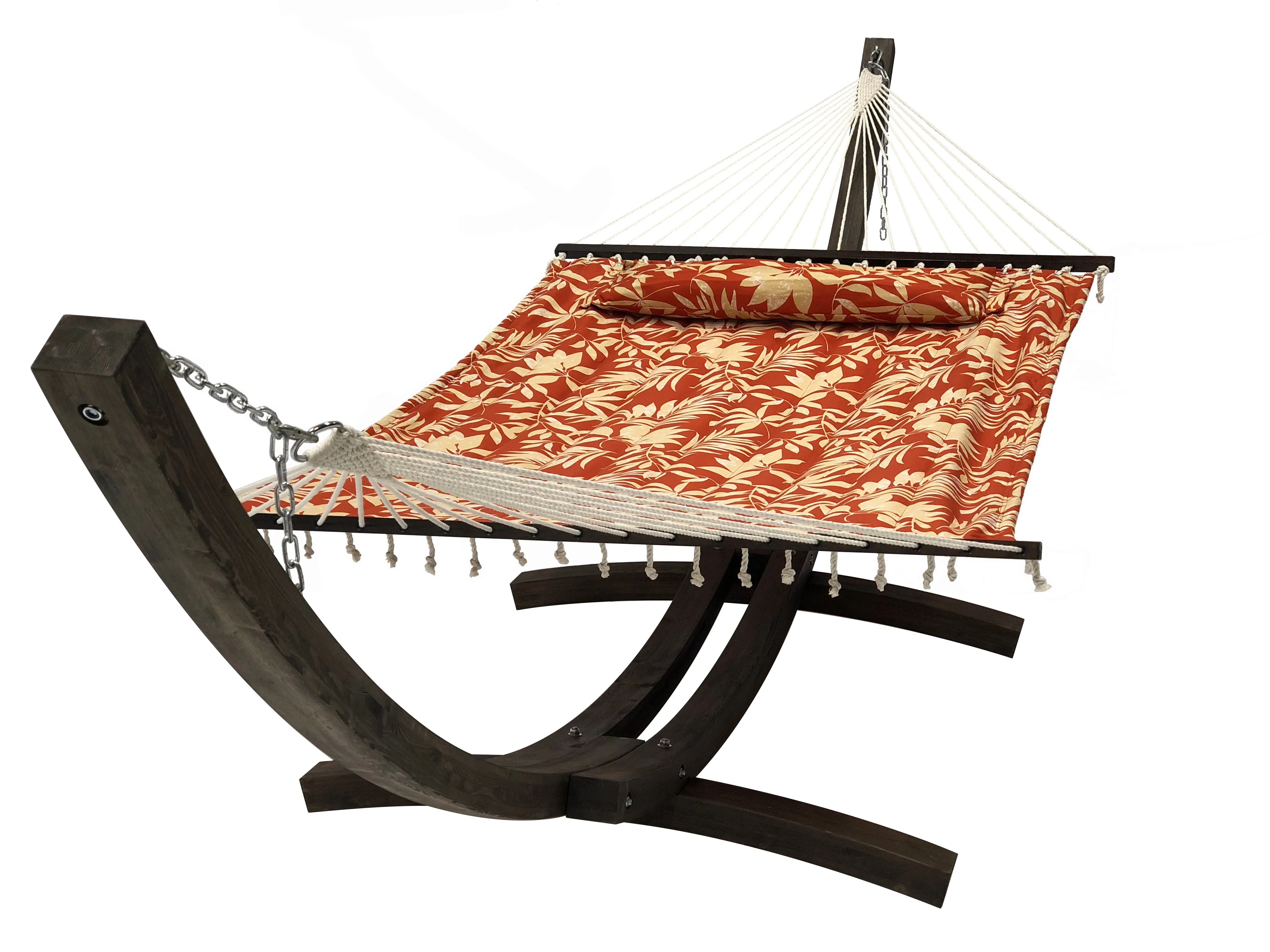 14 Ft. Coffee Stain Wooden Arc Hammock Stand & Elegant Hammock Bed w/Pillow.