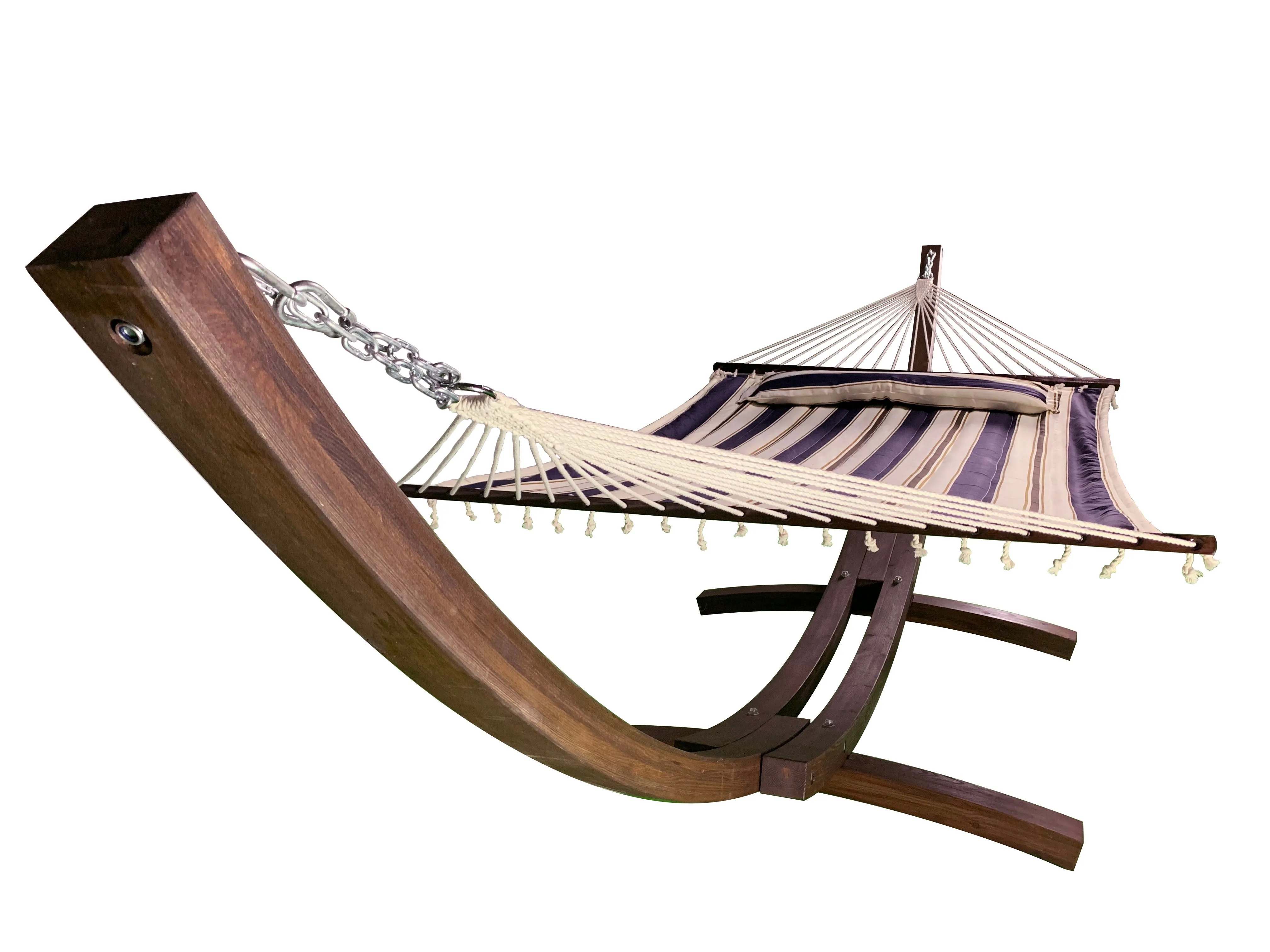 14 Ft. Coffee Stain Wooden Arc Hammock Stand & Elegant Hammock Bed w/Pillow.