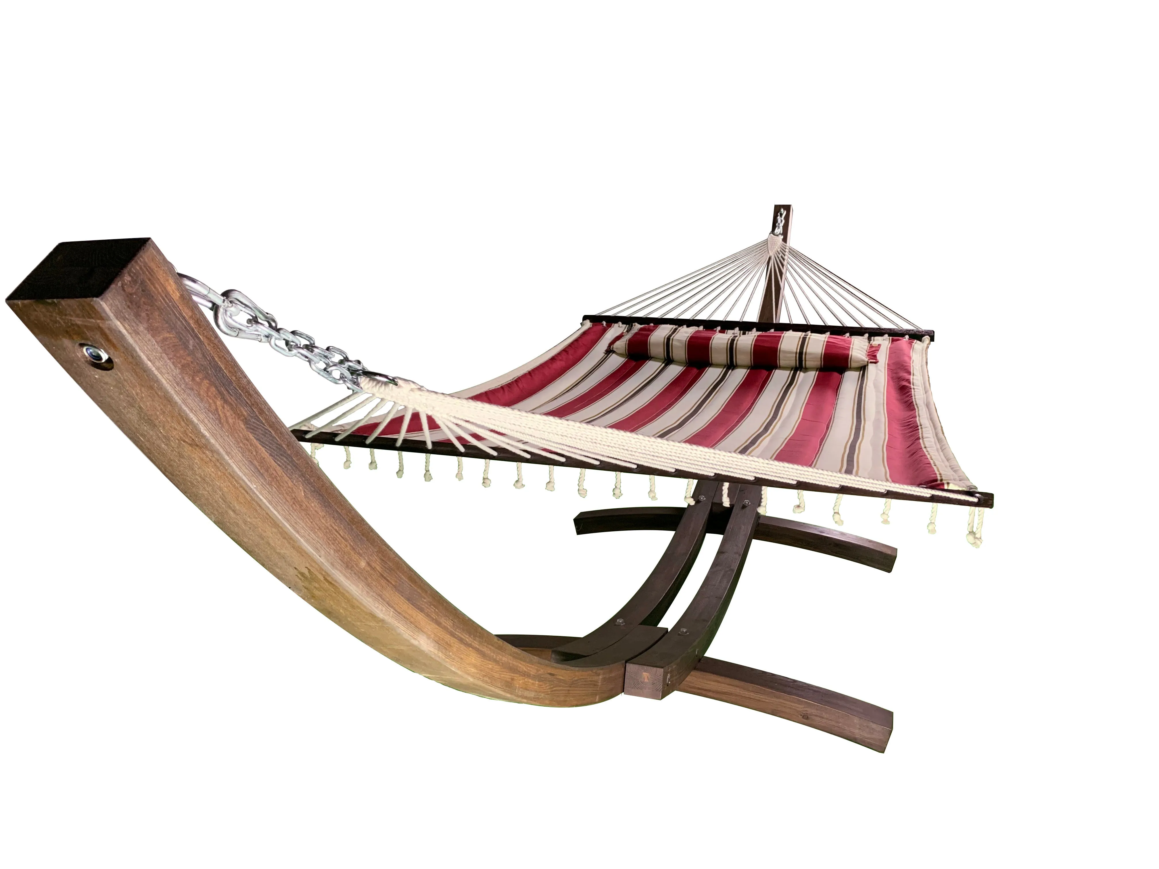 14 Ft. Coffee Stain Wooden Arc Hammock Stand & Elegant Hammock Bed w/Pillow.