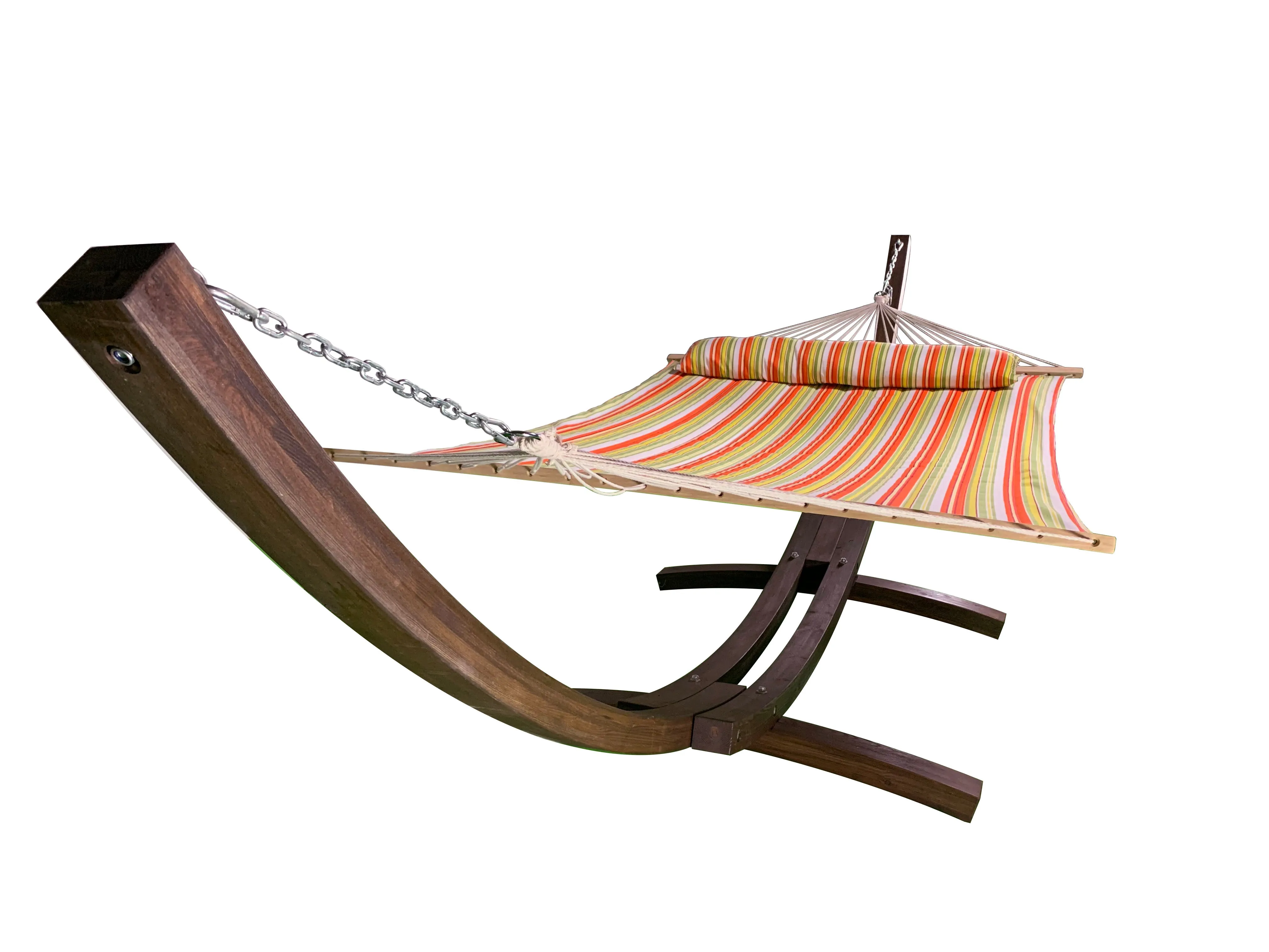 14 Ft. Coffee Stain Wooden Arc Hammock Stand & Elegant Hammock Bed w/Pillow.