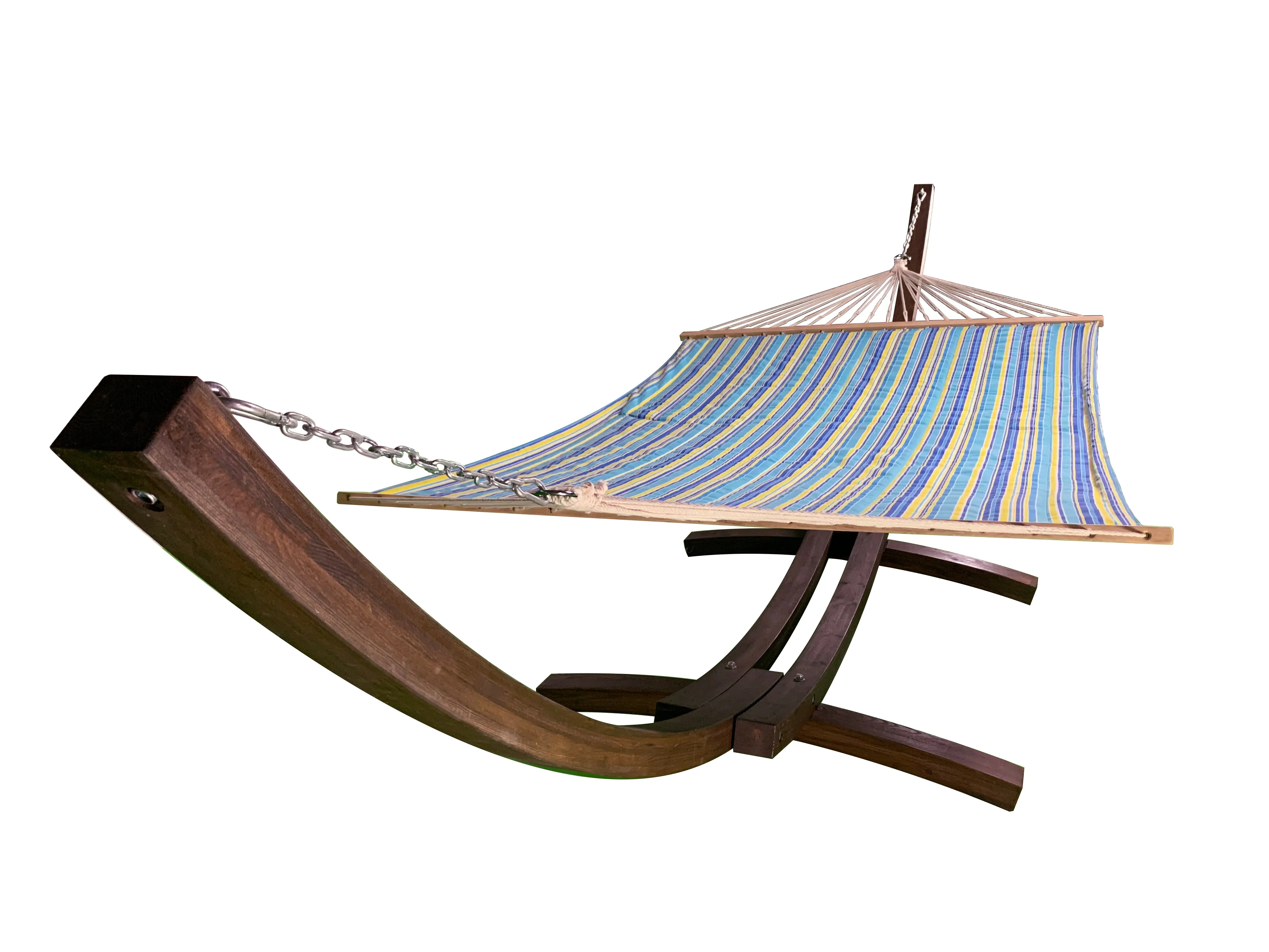 14 Ft. Coffee Stain Wooden Arc Hammock Stand & Quilted Hammock Bed.