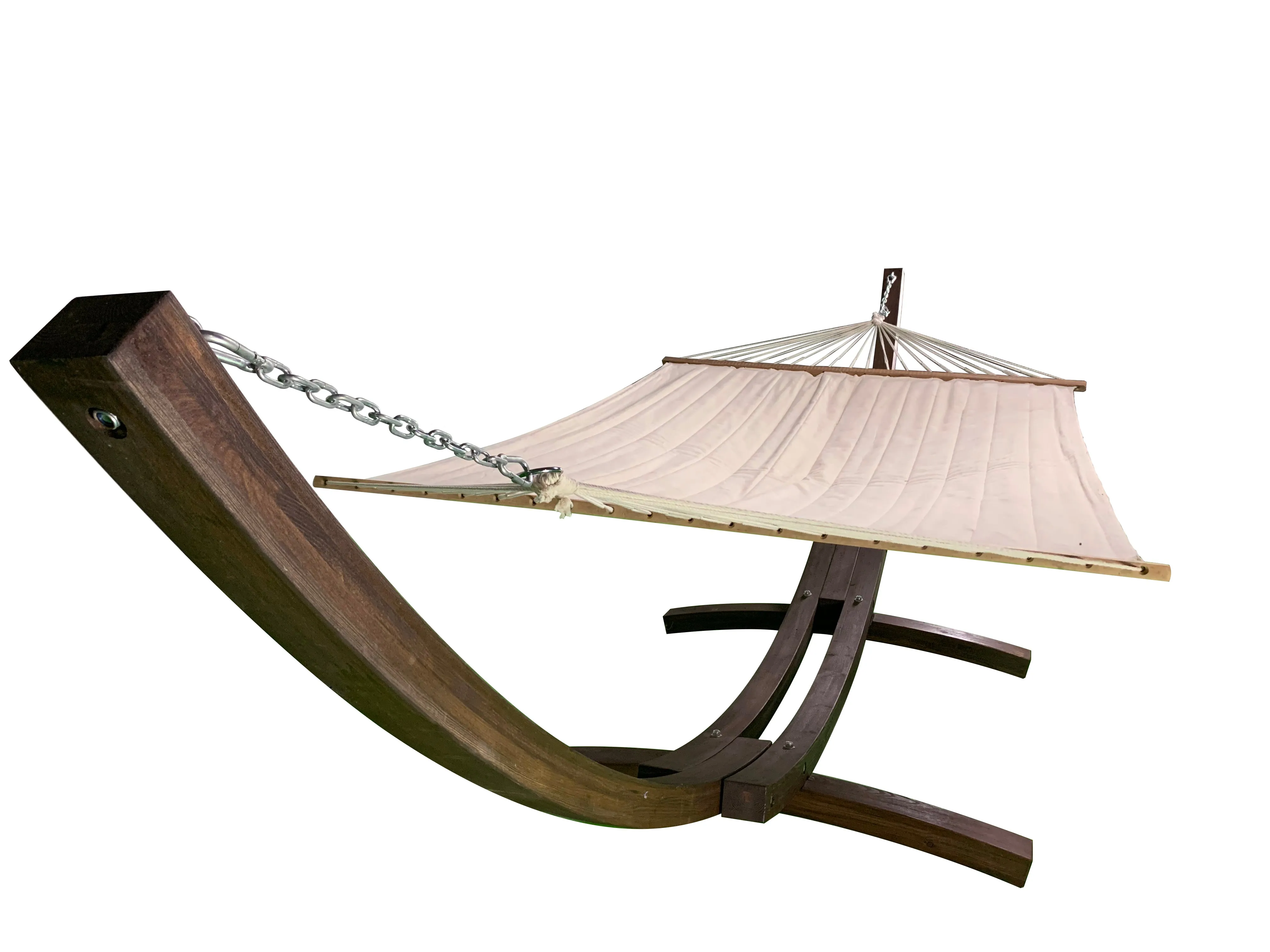 14 Ft. Coffee Stain Wooden Arc Hammock Stand & Quilted Hammock Bed.