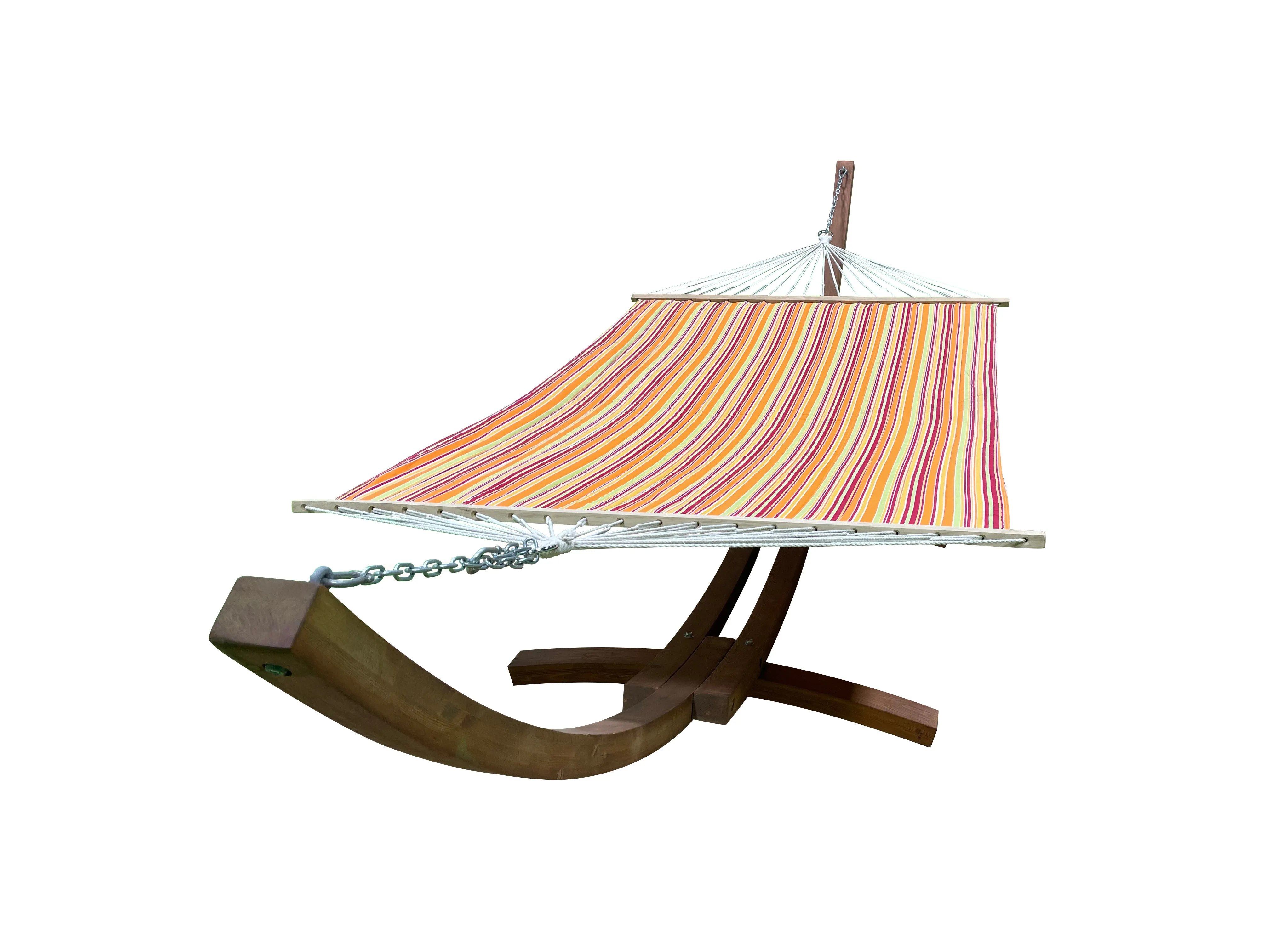 14 Ft. Teak Stain Wooden Arc Hammock Stand & Quilted Hammock Bed.