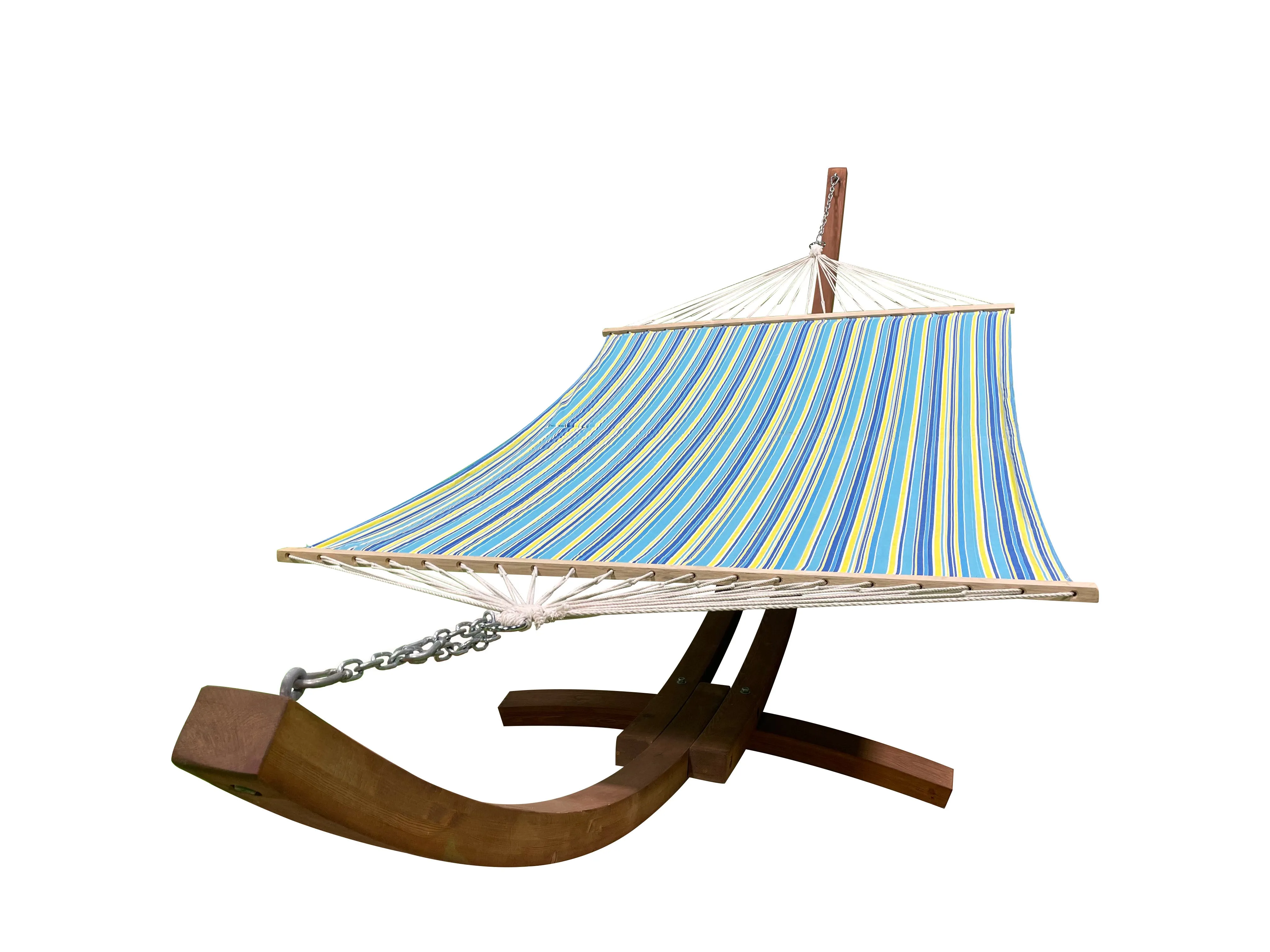 14 Ft. Teak Stain Wooden Arc Hammock Stand & Quilted Hammock Bed.