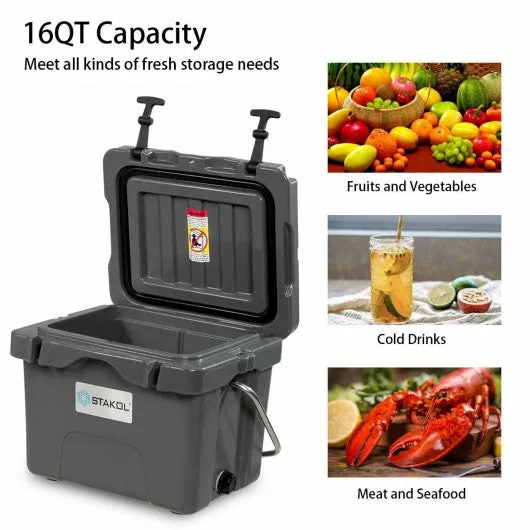 16 Quart Portable Ice Cooler with 24 Cans-Gray