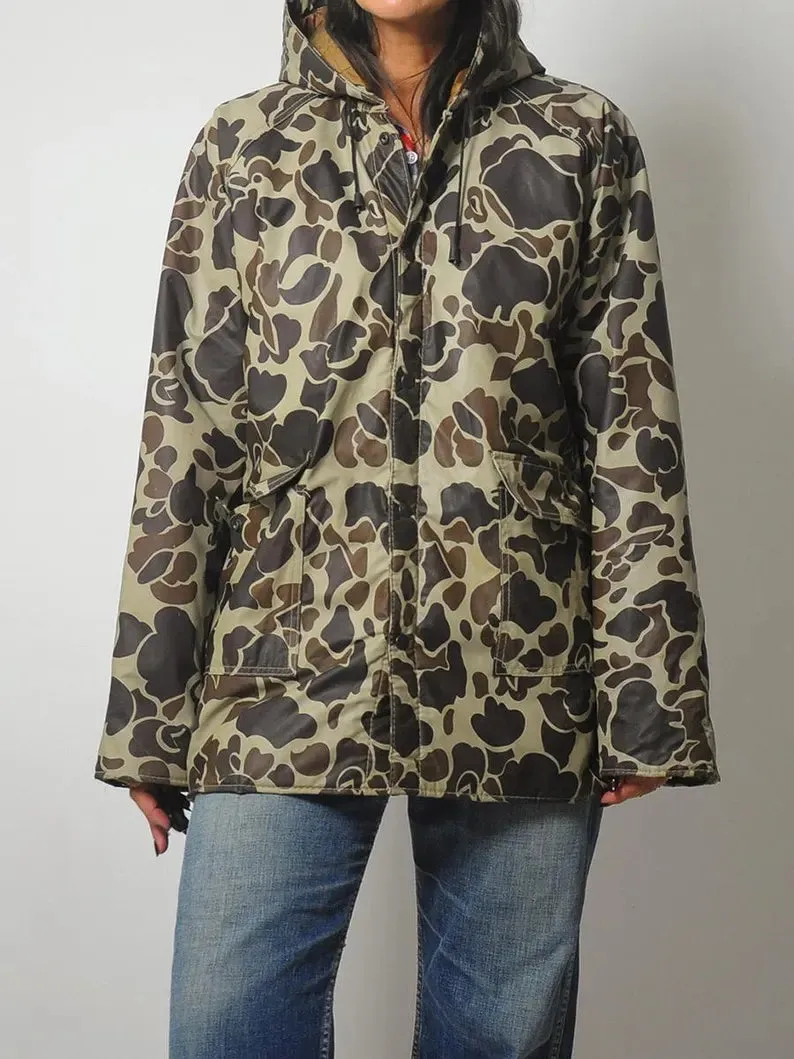 1980's Camo Quilted Rain Jacket