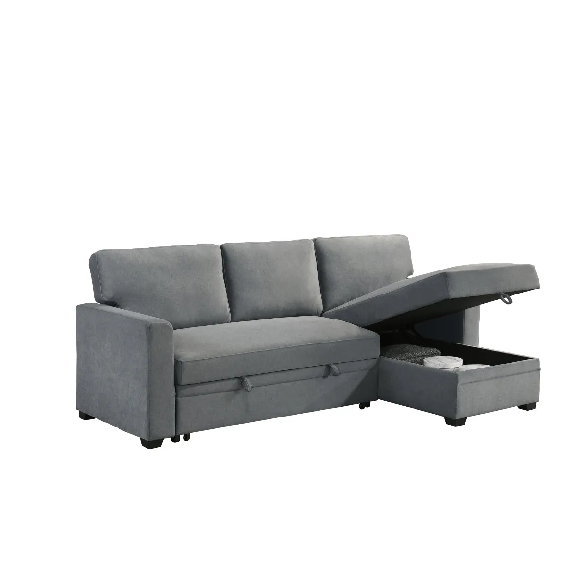 2-Piece Grey Sectional with Pull-Out Sleeper & Reversible Storage Chaise