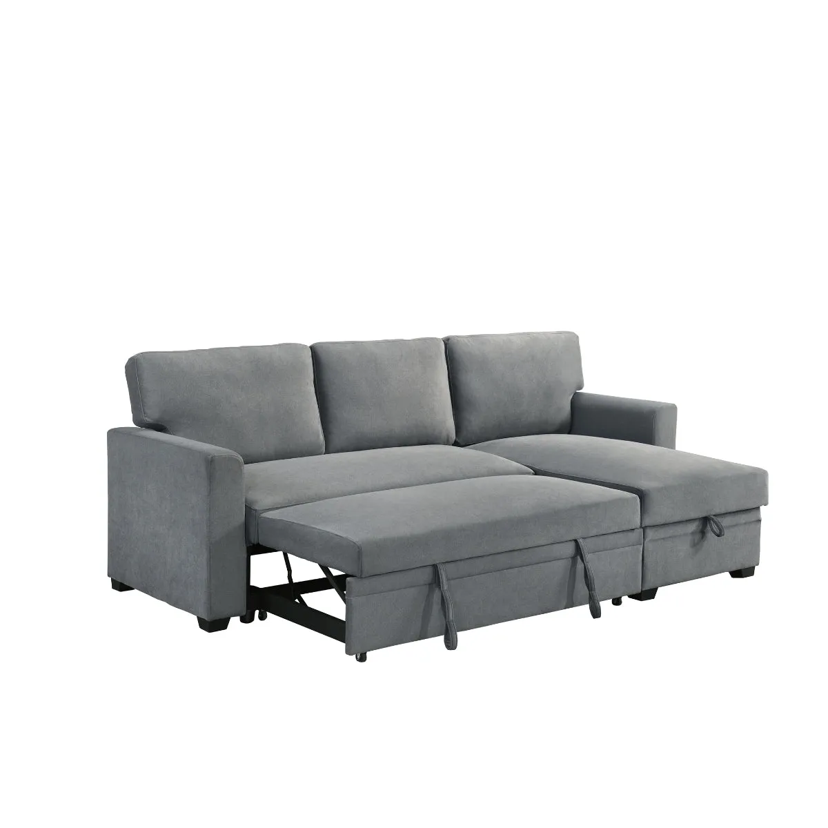 2-Piece Grey Sectional with Pull-Out Sleeper & Reversible Storage Chaise