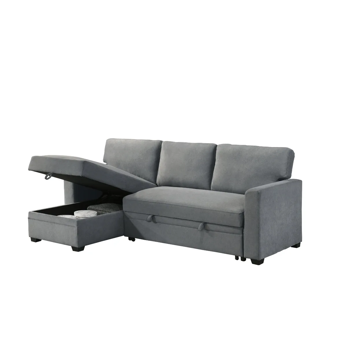 2-Piece Grey Sectional with Pull-Out Sleeper & Reversible Storage Chaise