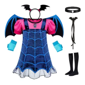 3-12 year old children's Halloween party cosplay girl dress Horror cosplay bat children's costume   accessories set