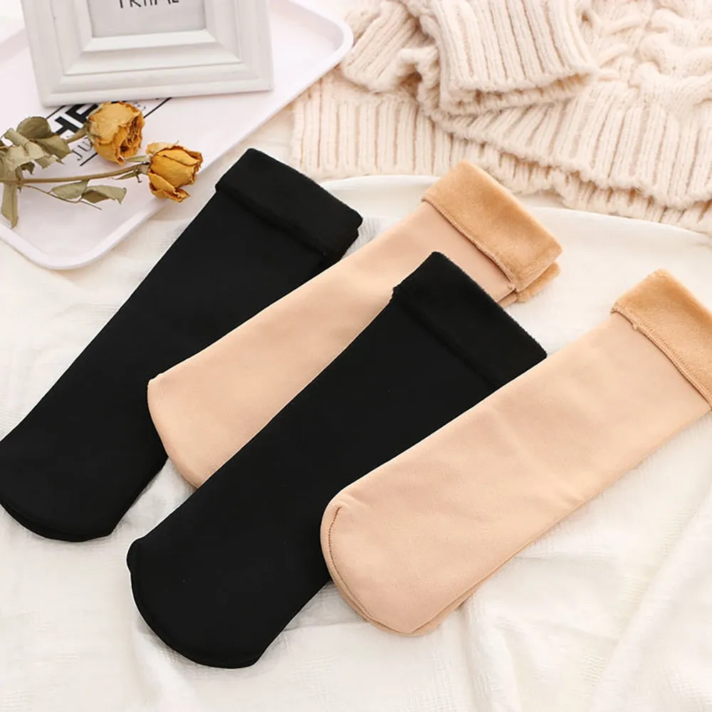 3 Pairs Winter Warm Women Socks Solid Color Thicken Thermal Socks Soft Plus Velvet Socks