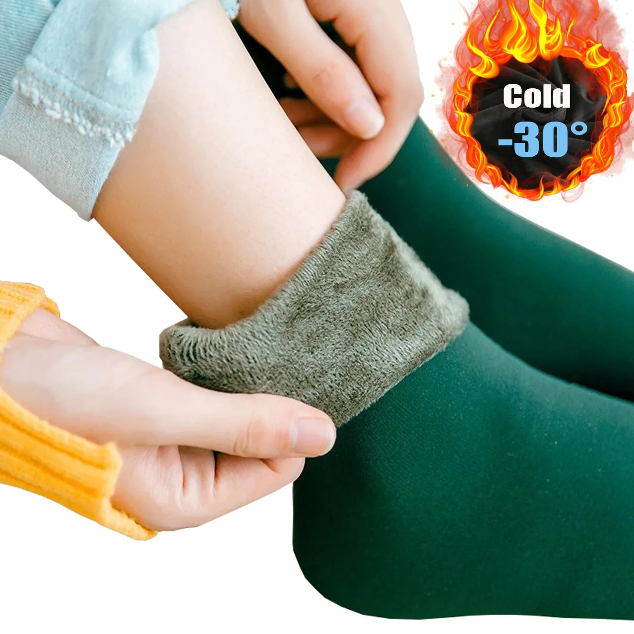 3 Pairs Winter Warm Women Socks Solid Color Thicken Thermal Socks Soft Plus Velvet Socks