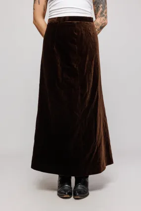 70's Brown Velvet Maxi Skirt S/M