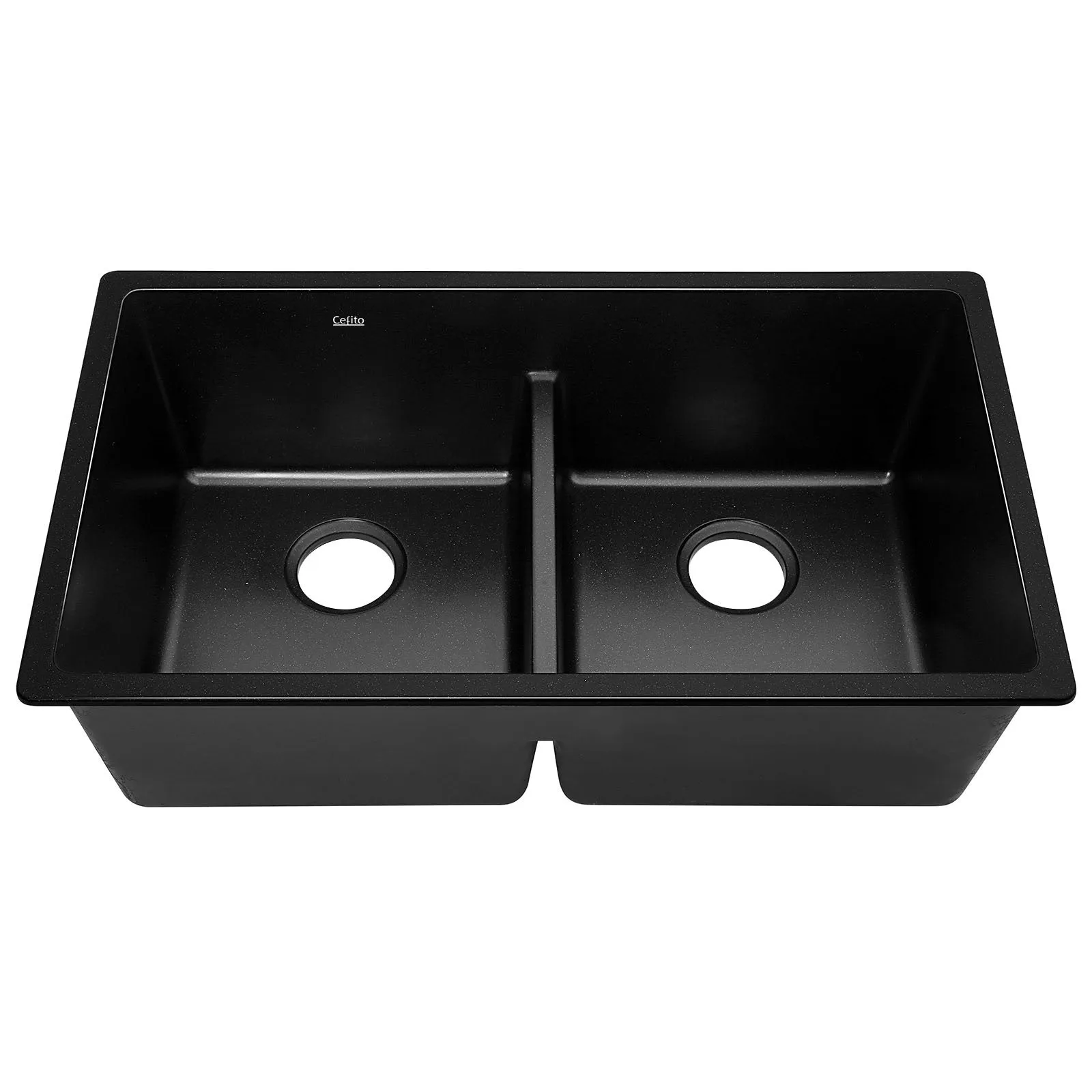 79cm Stone Double Kitchen Sink Granite Under/Topmount Basin Bowl Black