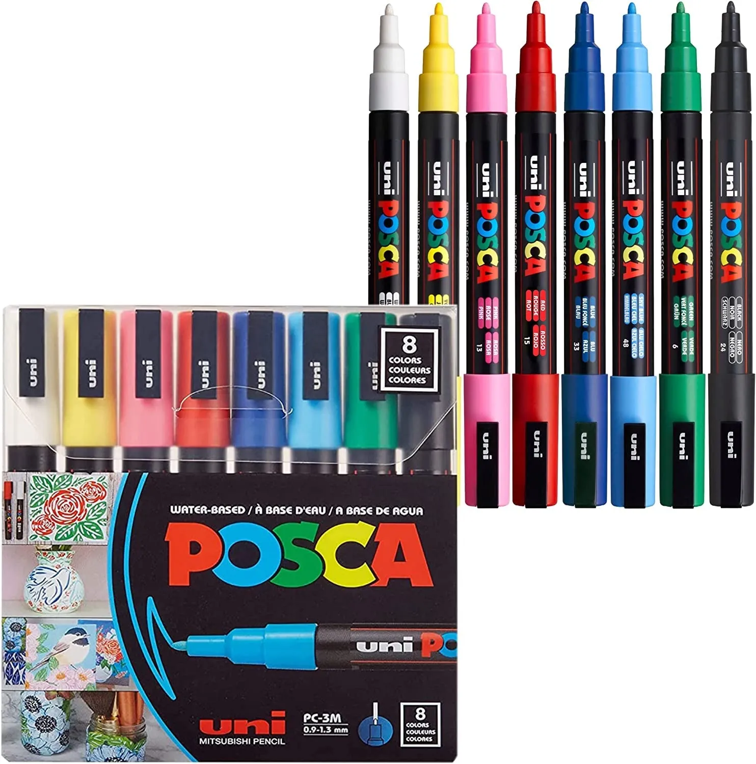 8 Posca Paint Markers, 3M Fine Posca Markers with Reversible Tips, Posca Marker Set of Acrylic Paint Pens | Posca Pens for Art Supplies, Fabric Paint, Fabric Markers, Paint Pen, Art Markers