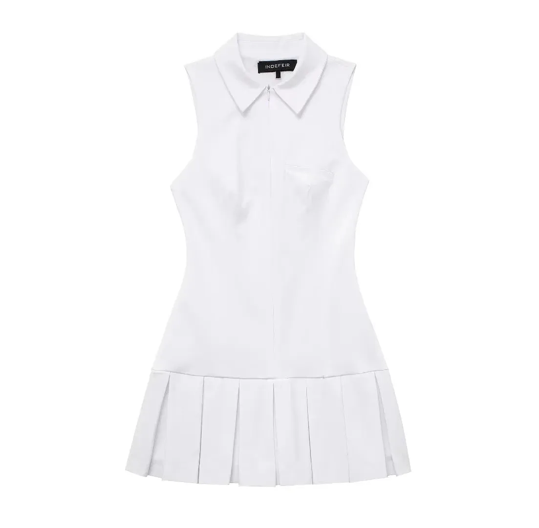 A&A Pleated Sleeveless Mini Shirt Dress