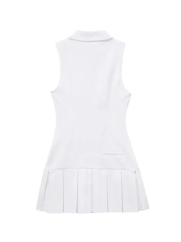 A&A Pleated Sleeveless Mini Shirt Dress