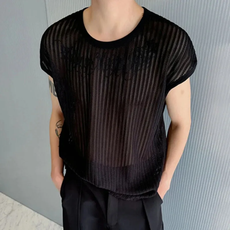 Abstinence Style Hollowed Out Knitted Vest Men's Korean Summer Trendy Niche Design Male Sleeveless Top 9C5941