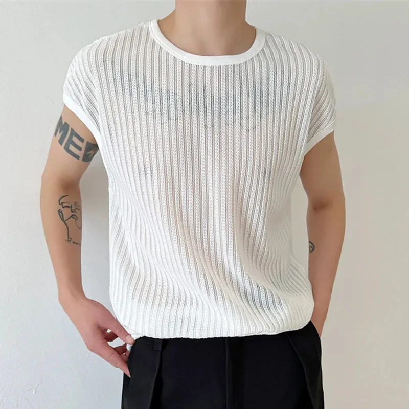 Abstinence Style Hollowed Out Knitted Vest Men's Korean Summer Trendy Niche Design Male Sleeveless Top 9C5941