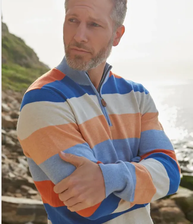 Alan Paine Trowbridge Stripe 1/4 Zip Blue Multi