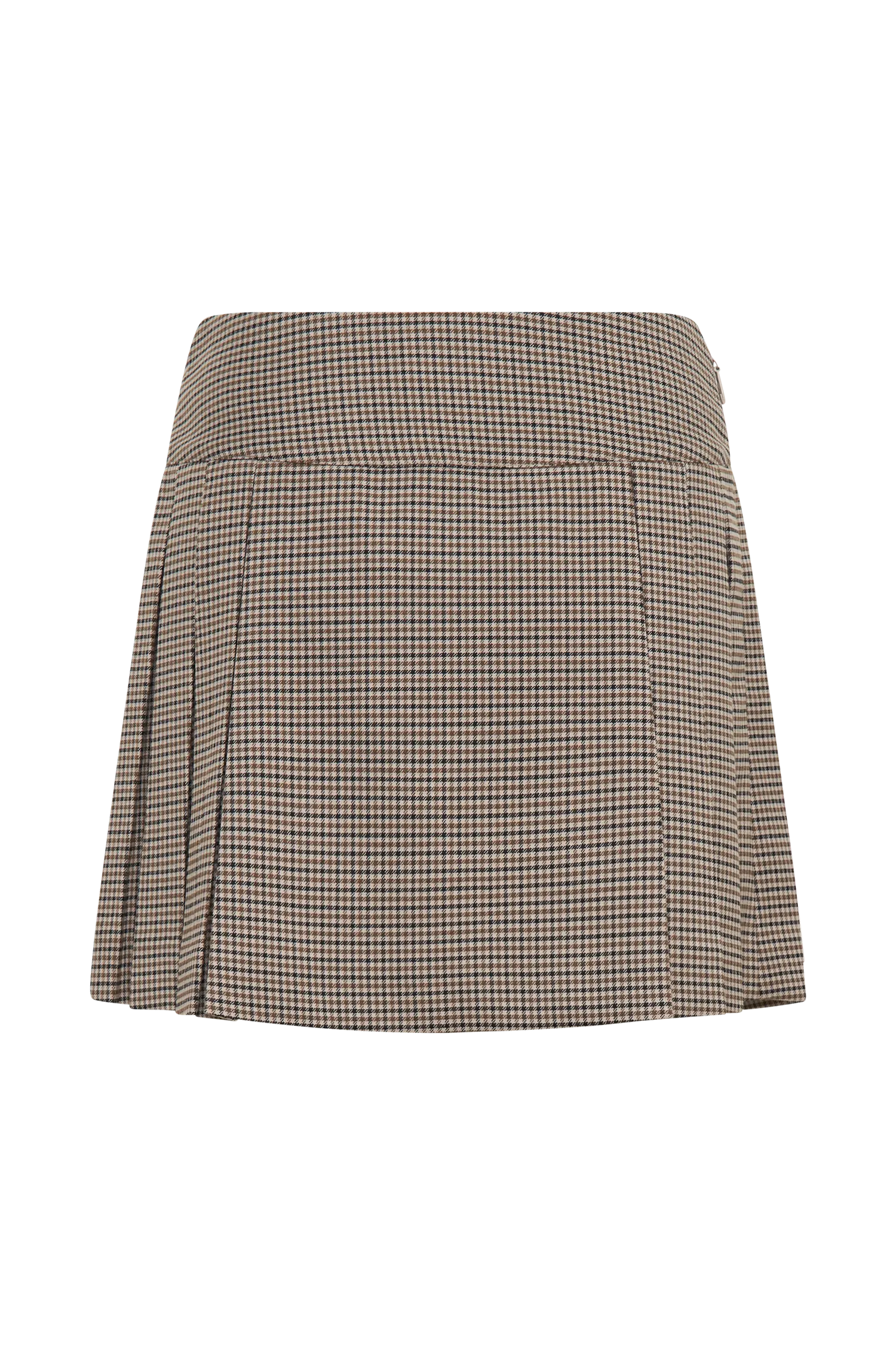 Angie Pleated Buckle Mini Skirt - Tan Check