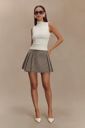 Angie Pleated Buckle Mini Skirt - Tan Check