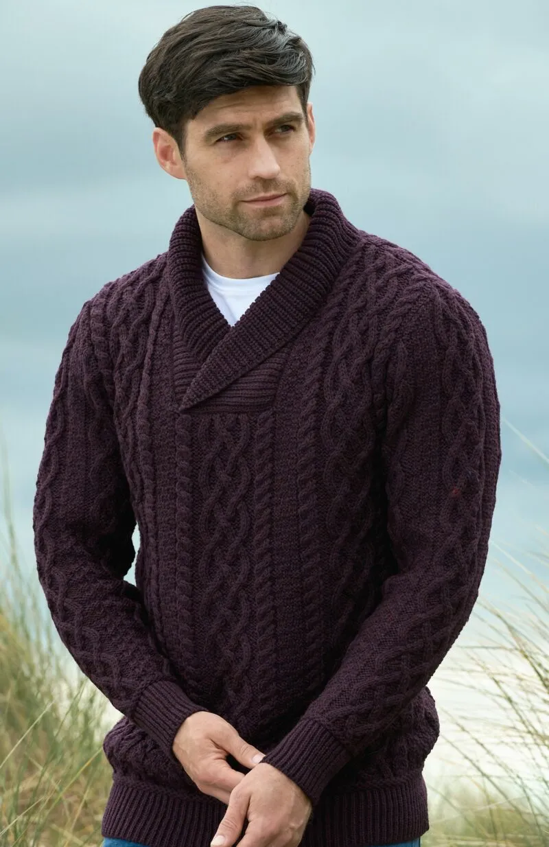 Aran Bunratty Shawl Collar Sweater | Plum