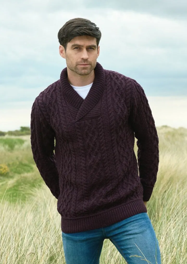 Aran Bunratty Shawl Collar Sweater | Plum