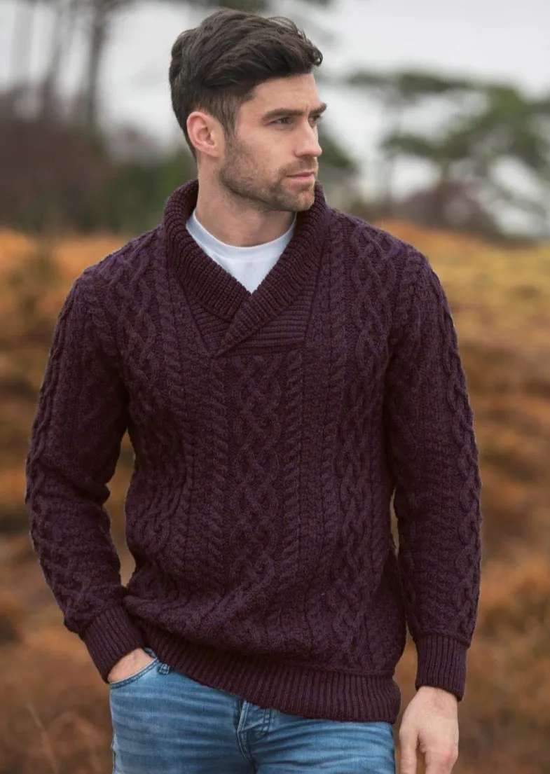 Aran Bunratty Shawl Collar Sweater | Plum