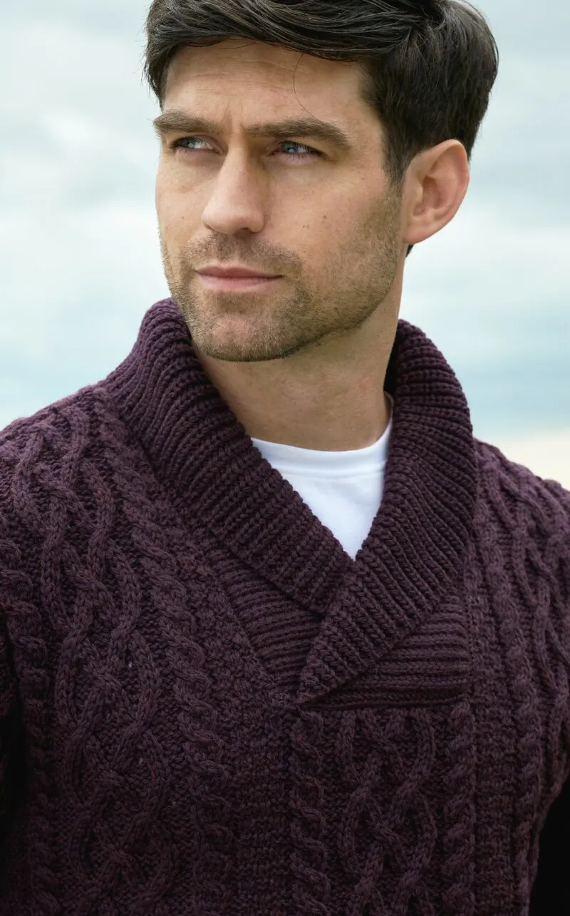 Aran Bunratty Shawl Collar Sweater | Plum