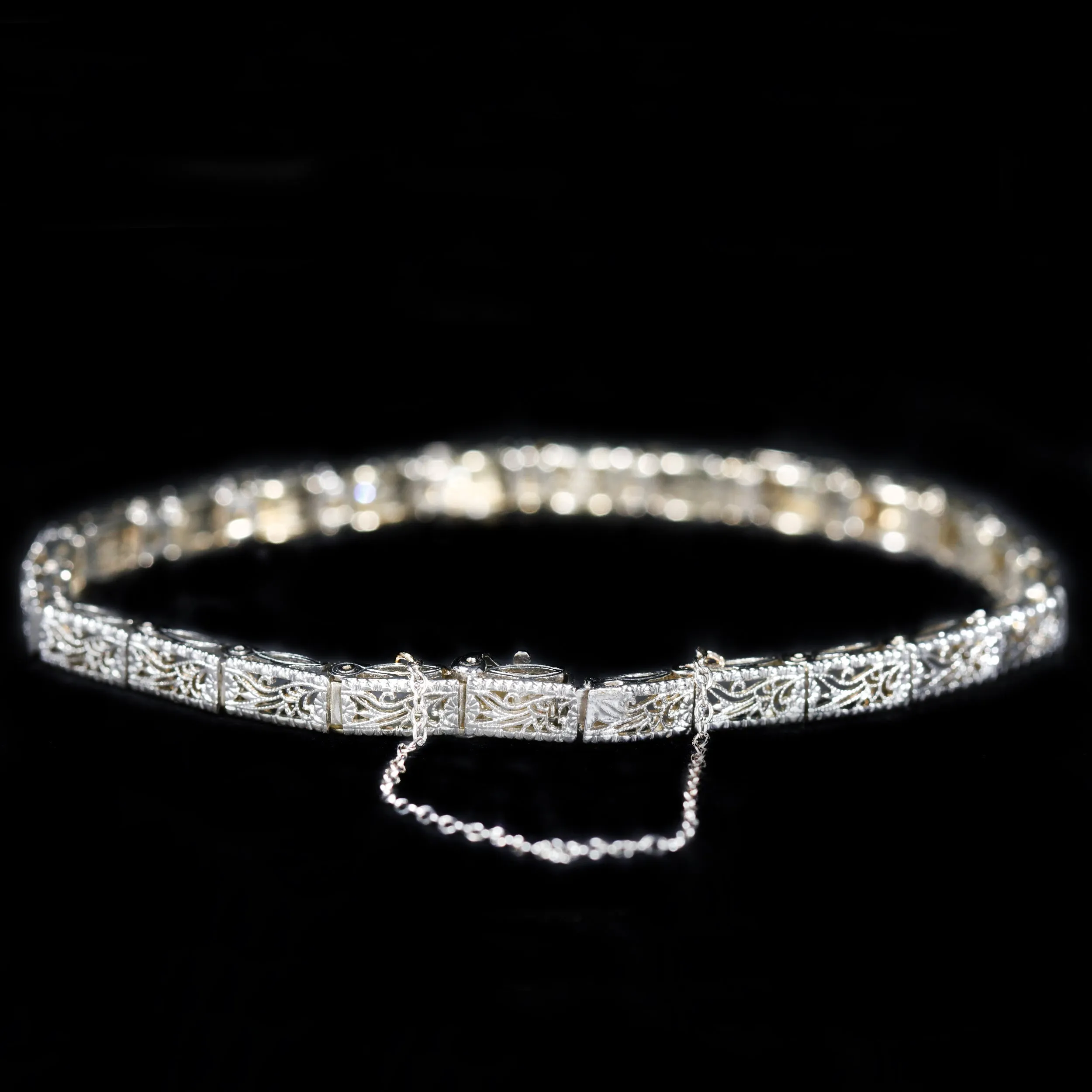 Art Deco 14K White Gold 0.15 CTW Old European Cut Diamond Bracelet