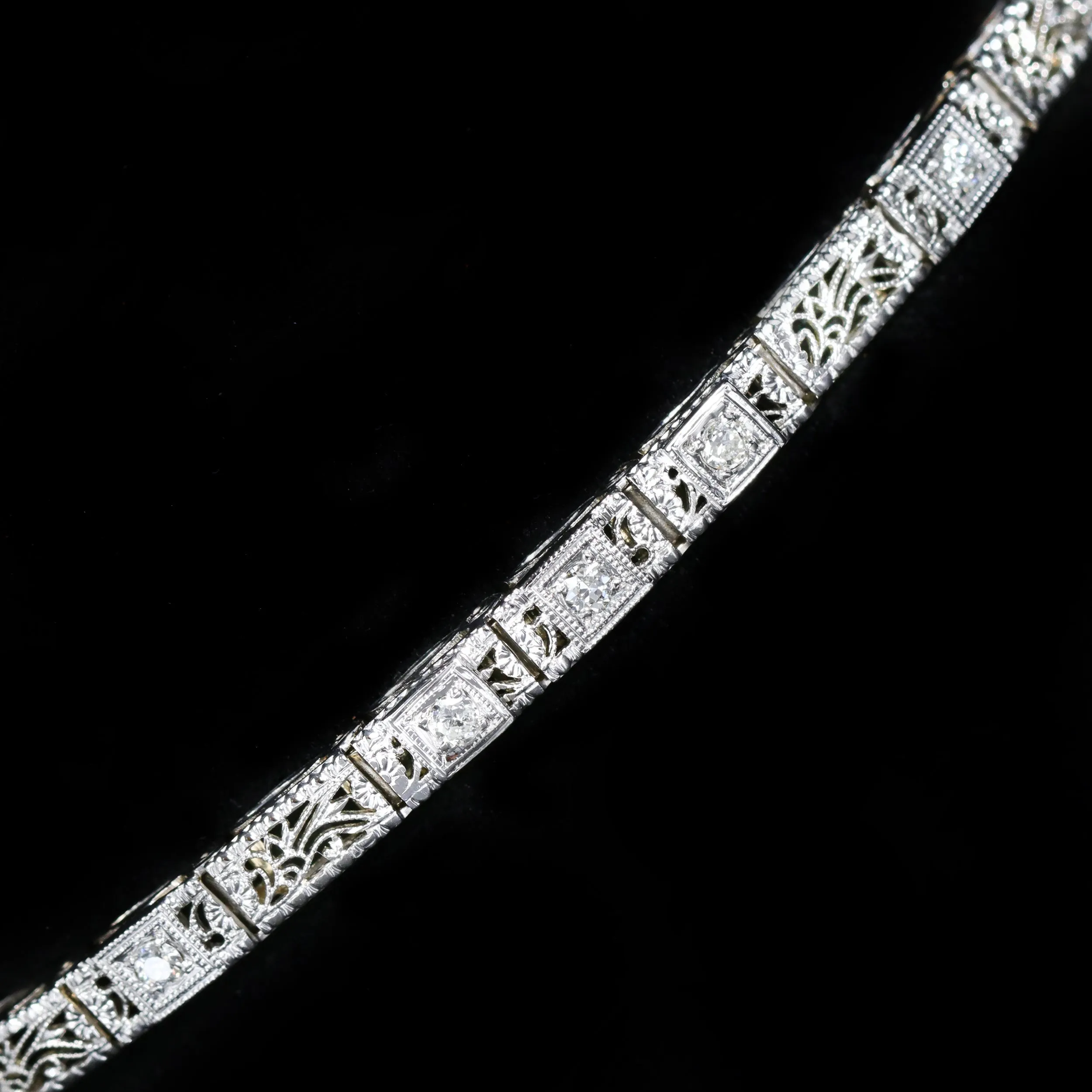 Art Deco 14K White Gold 0.15 CTW Old European Cut Diamond Bracelet