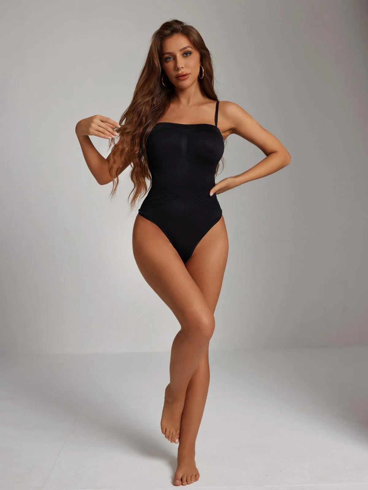 Artie Removable Straps Thong Bodysuit In Black