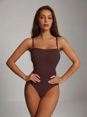 Artie Removable Straps Thong Bodysuit In Brown