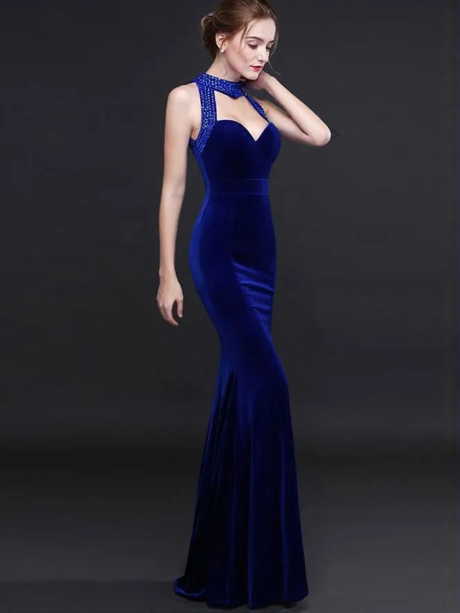 Autumn And Winter New Fishtail Velvet Long Evening Maxi Dress