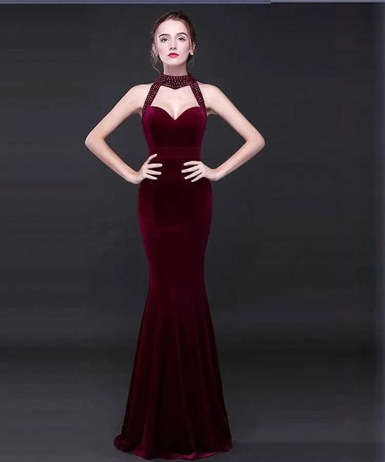 Autumn And Winter New Fishtail Velvet Long Evening Maxi Dress