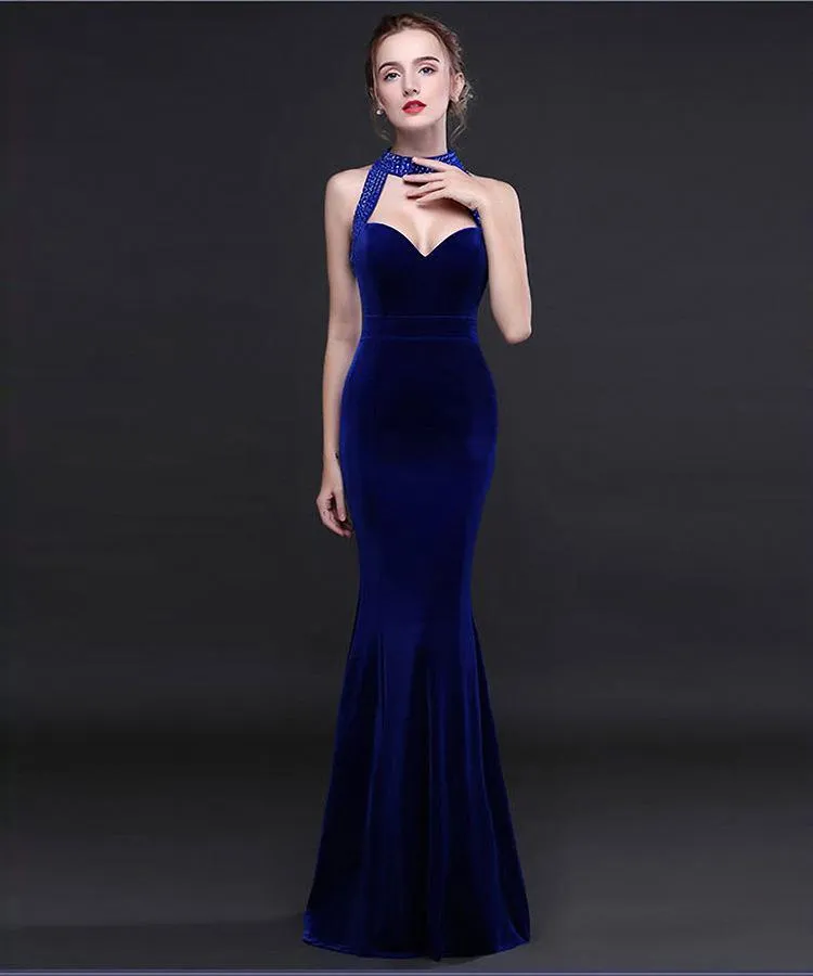 Autumn And Winter New Fishtail Velvet Long Evening Maxi Dress