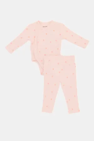 Baby Pink Printed Bodysuit Set (2 Piece)