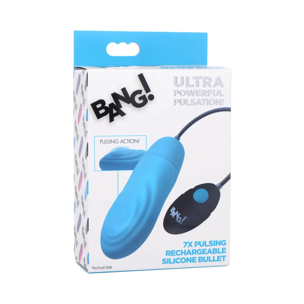 BANG! 7X Pulsing Rechargeable Silicone Bullet Blue