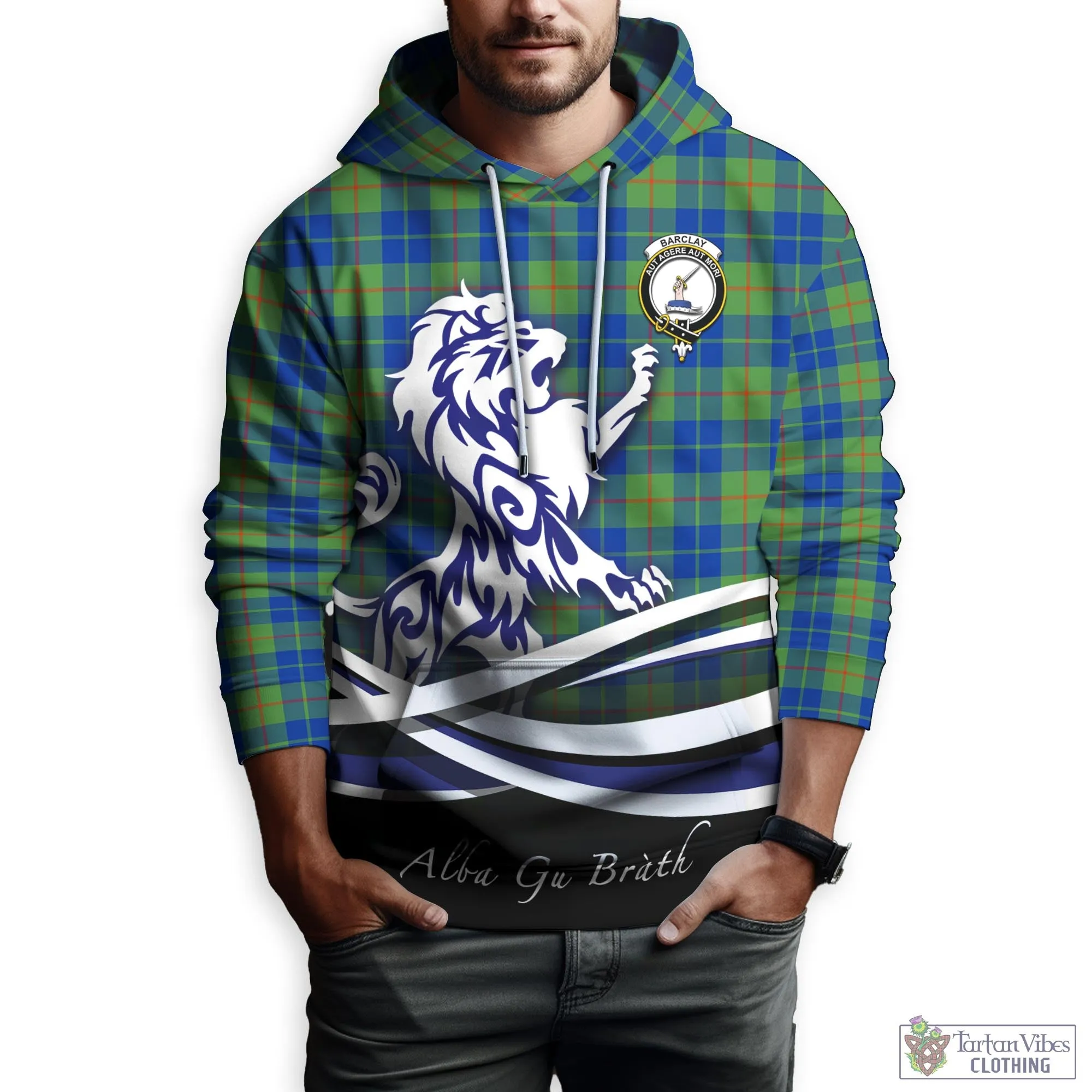 Barclay Hunting Ancient Tartan Hoodie with Alba Gu Brath Regal Lion Emblem