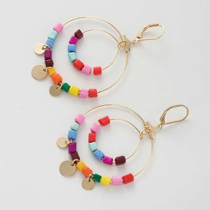 Beaded Rainbow Circle Earrings