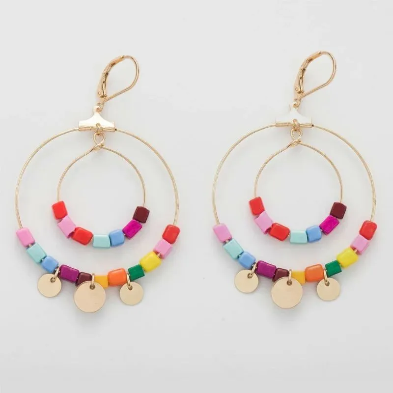 Beaded Rainbow Circle Earrings