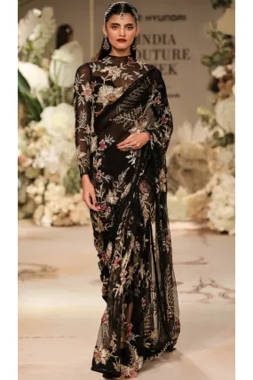 Black Badla Saree With Bodysuit