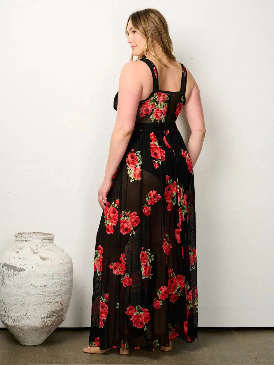 Black Floral Sleeveless Maxi Dress