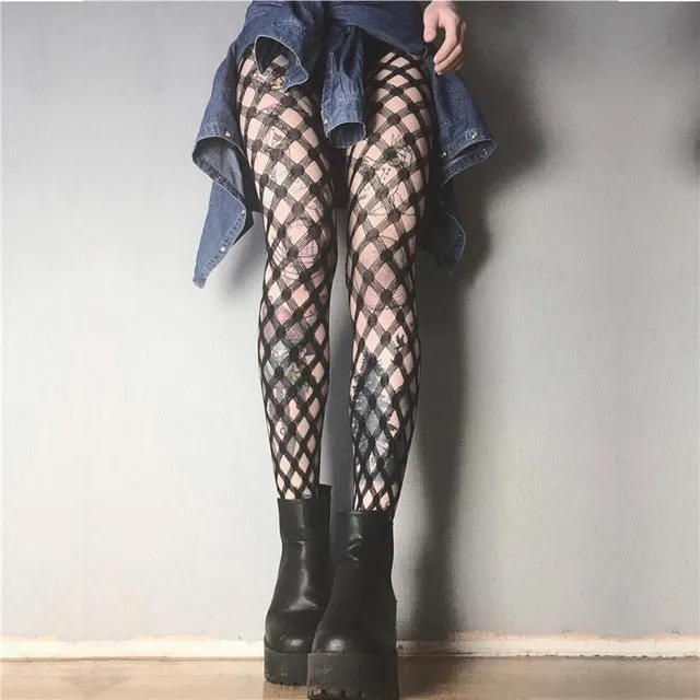 Black Gothic Diamond Patterned Tights