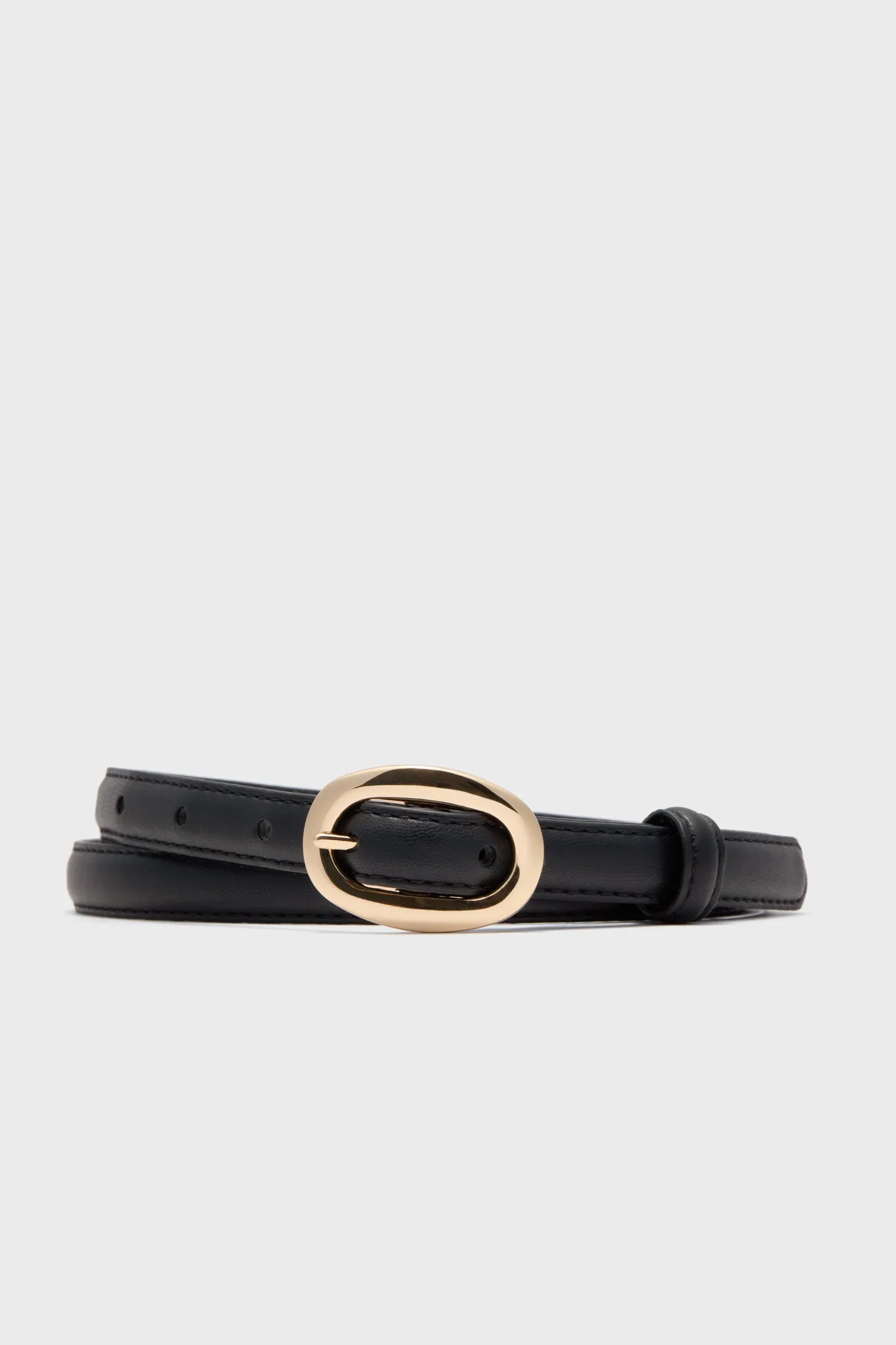 Black Oval Buckle Skinny Belt